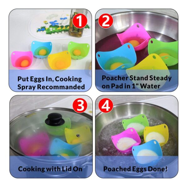 BPA Free, Pack of 6 Egg Poacher Silicone Egg Poaching Cups For Microwave or Stovetop Egg Cooking,