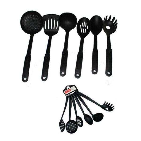 Pack of 6 - Non-Stick Cooking Spoon Set - Black