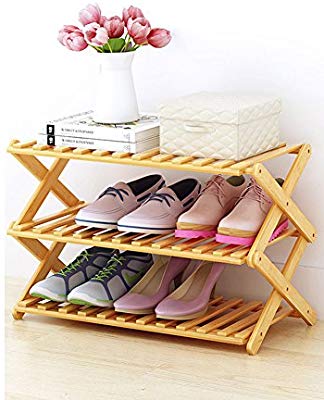 3 layer Household Folding Wooden Shoes Storage Shelf