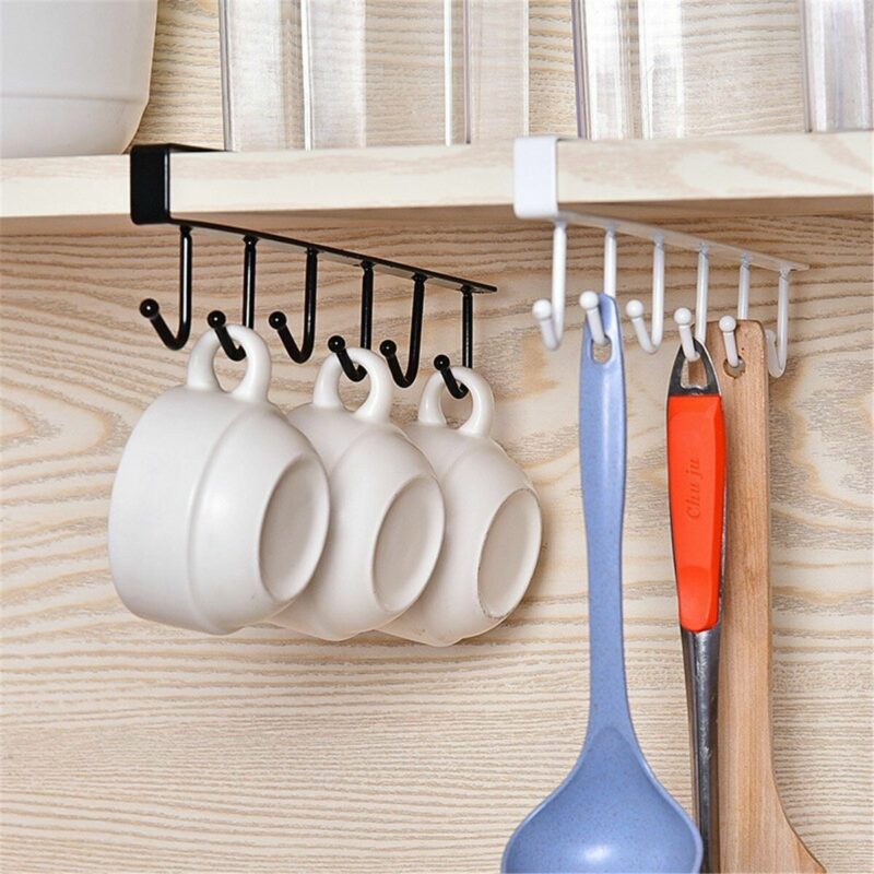 Cabinet Under Shelf 6 Hooks Iron Hanging Rack 3