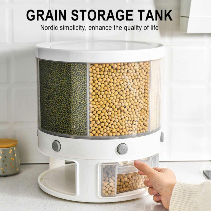 10Kg Rotating Rice Grains Dispenser With 6 Partitions Grids 1