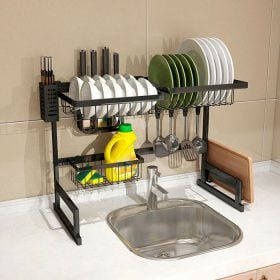 Over The Sink Dish Drying Rack Shelf Stainless Steel Kitchen Cutlery Holder