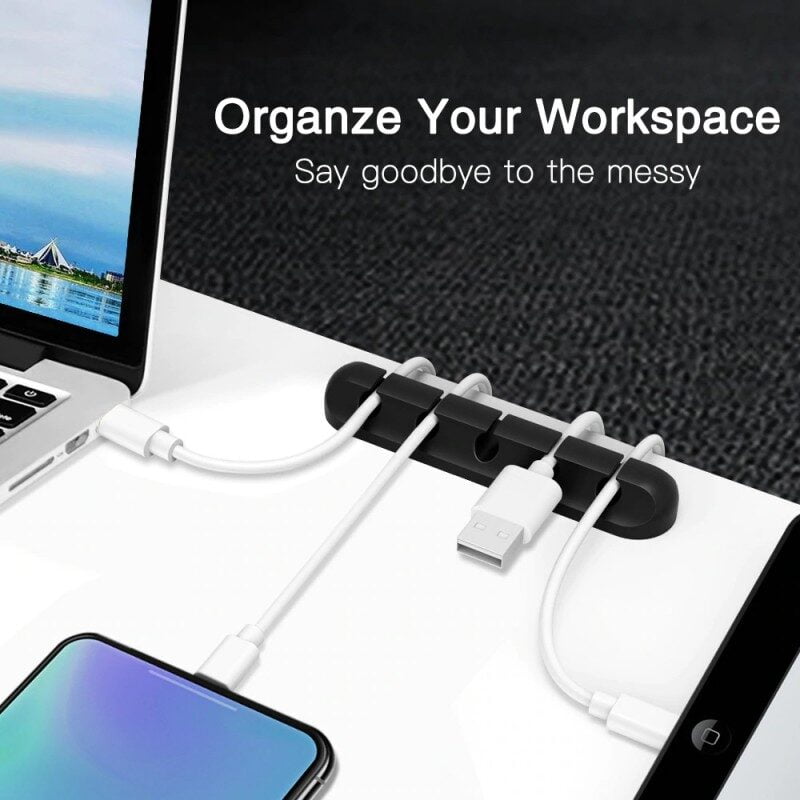 Cable Organizer Silicone USB Cable Winder Desktop Tidy Management Clips 2