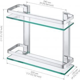 2 Tier Aluminum Bathroom Center Shelf Tempered Glass