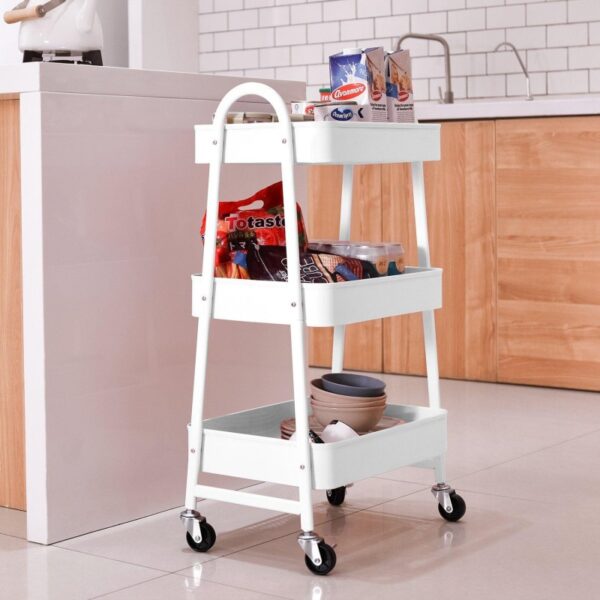 Multi-Purpose Utility Rolling Mobile Cart Trolley Organizer With 3 Tier Drawer Units & Metal Mesh Shelving Holders