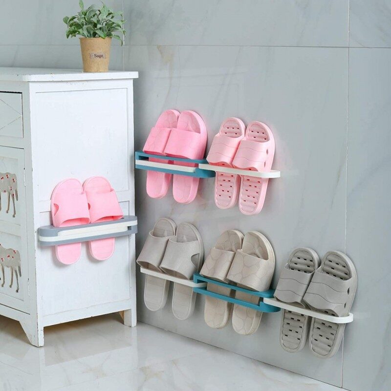 Slippers Rack Hanging Shoe Organizers3 In 1 Folding Holder Shoes Hanger Wall Mounted Shoe And Bathroom Towel Organizer Rack