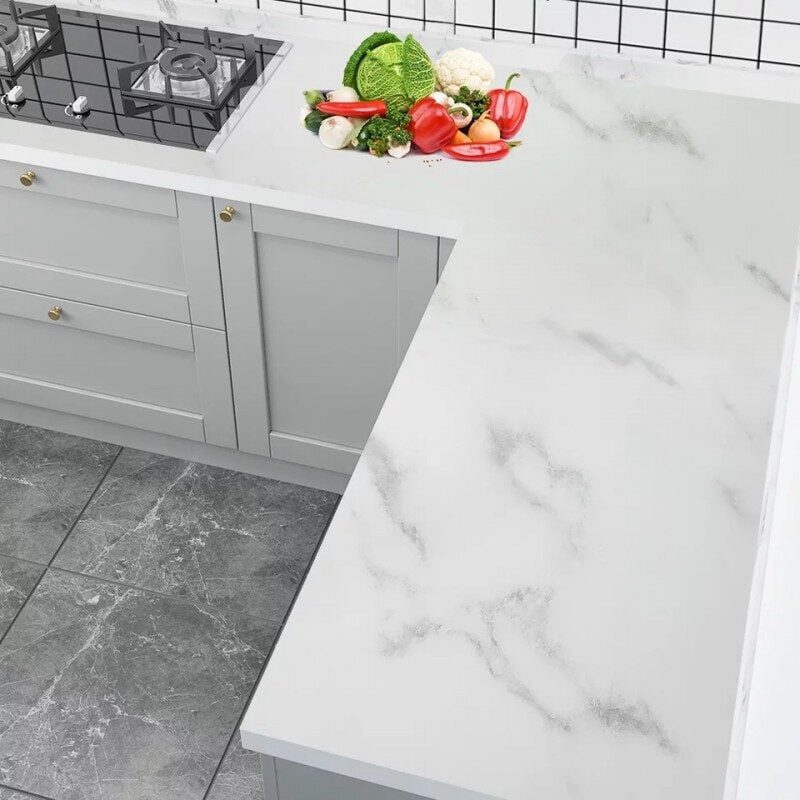 White Wall Paper Waterproof Heat Resistant Self Adhesive Anti Oil Kitchen Wallpaper Marble Sheet For Kitchen 1