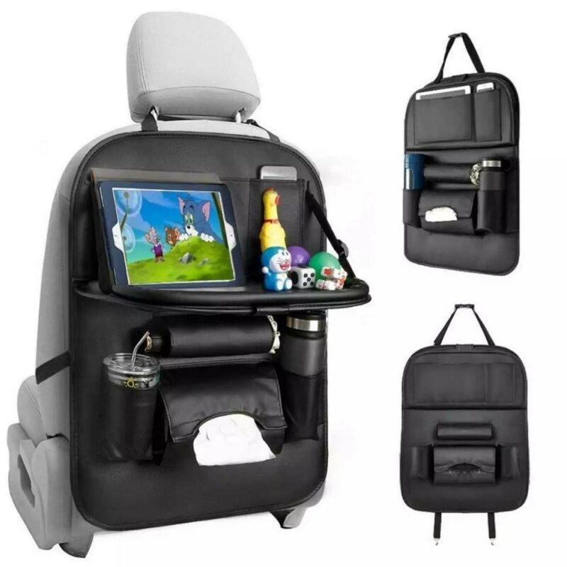 Multifunctional Car Back Seat Organizer With Foldable Table Tray PU Leather 1