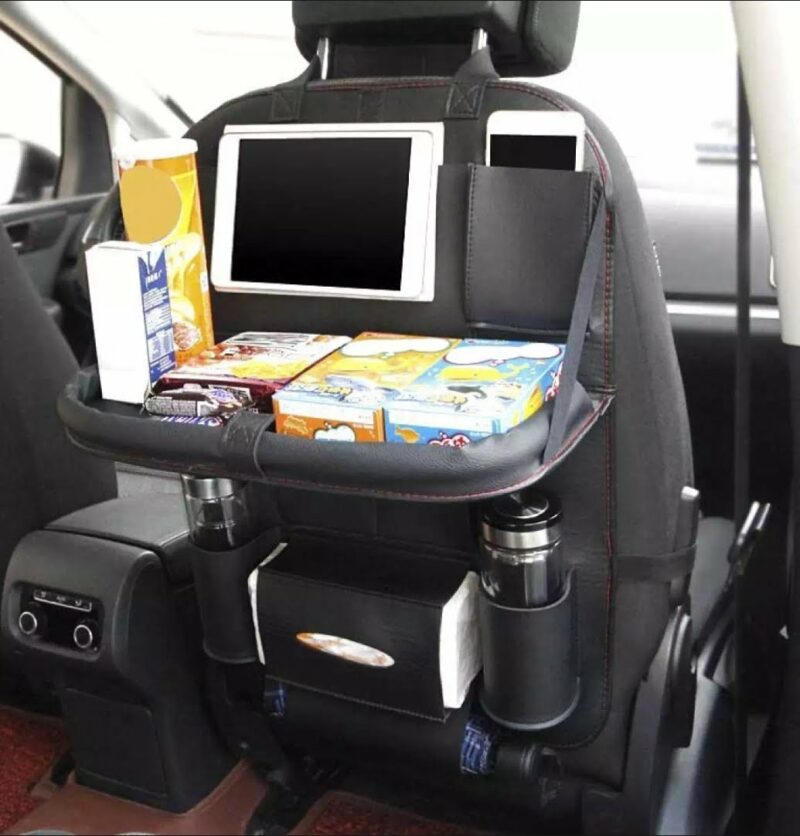 Multifunctional Car Back Seat Organizer With Foldable Table Tray PU Leather 2