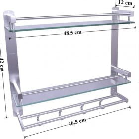 Premium Aluminum Glass Multipurpose 2 Tier Bathroom Shelf with Towel Holder