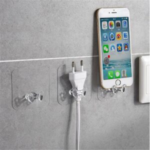 5pcs Transparent Self-Adhesive Hooks Multi-Use Strong Wall Hooks Plastic Pasting Hook For Home Office Kitchen Door Wall