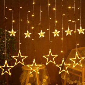 138 LED Plastic Star Curtain String Light for Decoration with 8 Hanging Modes (Warm White)