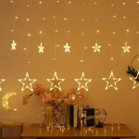 138 LED Plastic Star Curtain String Light for Decoration with 8 Hanging Modes (Warm White)