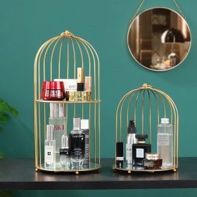 Modern Brass Makeup Organizer Cage With Mirror