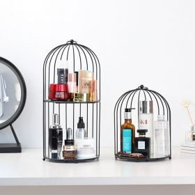Modern Brass Makeup Organizer Cage With Mirror