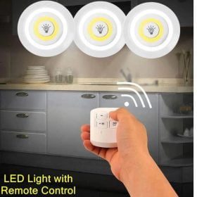 Set of 3 LED lamps with remote control, battery operated, for cabinets, bathroom, kitchen, bedside table, wardrobe.