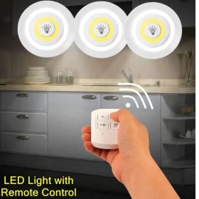 Set of 3 LED lamps with remote control, battery operated, for cabinets, bathroom, kitchen, bedside table, wardrobe.