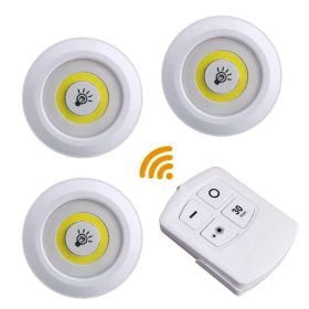 Set of 3 LED lamps with remote control, battery operated, for cabinets, bathroom, kitchen, bedside table, wardrobe.