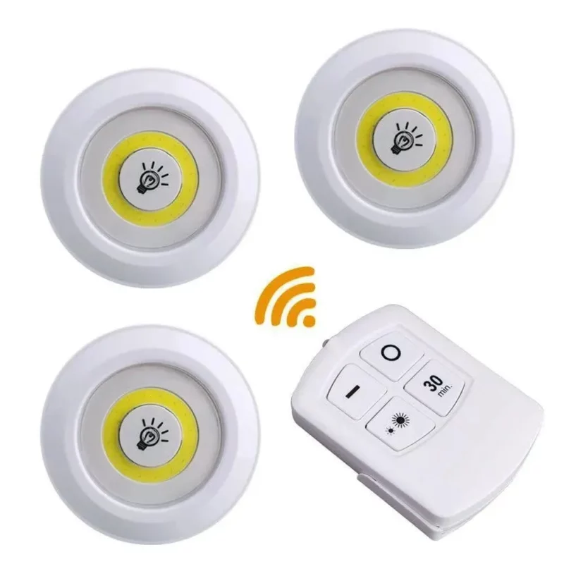 Set of 3 LED lamps with remote control battery operated for cabinets bathroom kitchen bedside table wardrobe. 2