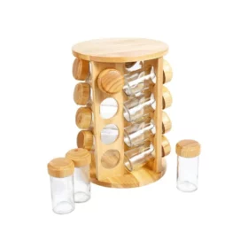 16Pcs Jars Wood Spice Rack