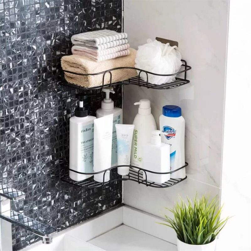 Self Adhesive Metal Bathroom Corner Rack 2