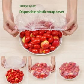 Set of 100 Disposable Plastic Stretchable Bowl Covers