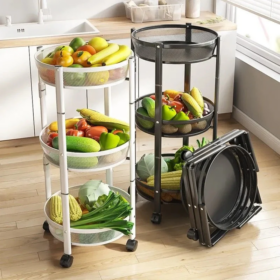 3 Layer Foldable Kitchen Trolley Collapsible Vegetable Fruit Rack - Black