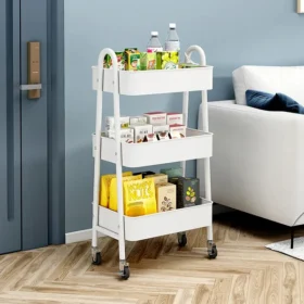 Multi-Purpose Utility Rolling Mobile Cart Trolley Organizer With 3 Tier Drawer Units & Metal Mesh Shelving