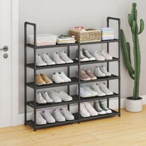 1Pc Simple Style Iron Plastic Storage Rack, Multilayer Home Space Saving Shoe Organizer Stand Holder (Black)