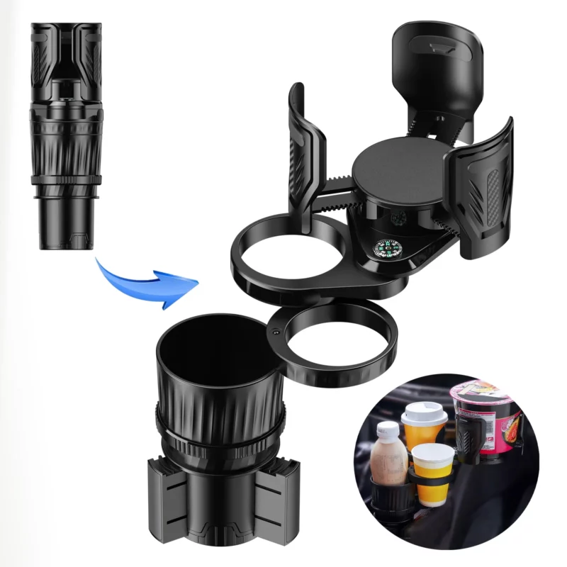 4 in 1 Adjustable Car Cup Holder Expander with 360° Rotation and Compass 2