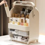 acrylic cosmetic organizer with drawers and door