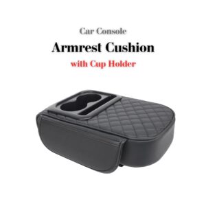Car Center Console Armrest Cushion with Cup Holder – Comfortable Leather Pad for Driving Support