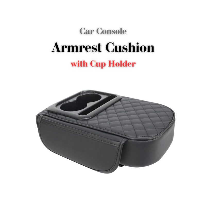 Car Center Console Armrest Cushion with Cup Holder – Comfortable Leather Pad for Driving Support 1