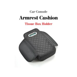 Car Center Console Armrest Cushion with Tissue Box Holder – Comfortable Leather Pad for Driving