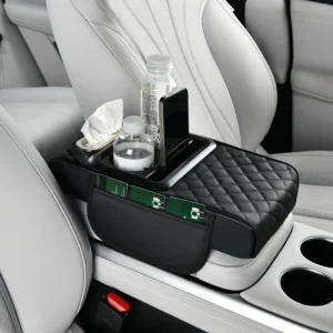 Premium Leather Car Cup Holder Console with Tissue Box