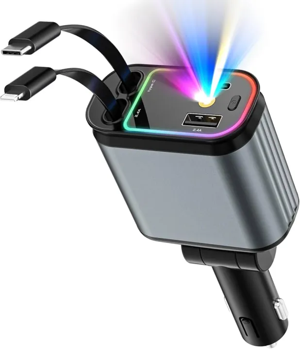 4 in 1 Fast Charging Car Charger with LED Ambient Light 3