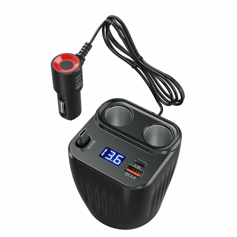 Car Charger Cup 5 USB Ports With Retractable Cable