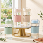 400ml Borosilicate Glass Water Bottle – Leak-Proof Lid with Protective Sleeve & Carry Strap
