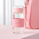 400ml Borosilicate Glass Water Bottle – Leak-Proof Lid with Protective Sleeve & Carry Strap