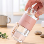 400ml Borosilicate Glass Water Bottle – Leak-Proof Lid with Protective Sleeve & Carry Strap