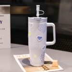 Cute Heart Pearl Stainless Steel Tumbler – 1200ml Reusable Travel Drinking Cup Cute Heart Pearl Stainless Steel Tumbler – 1200ml Reusable Travel Drinking Cup