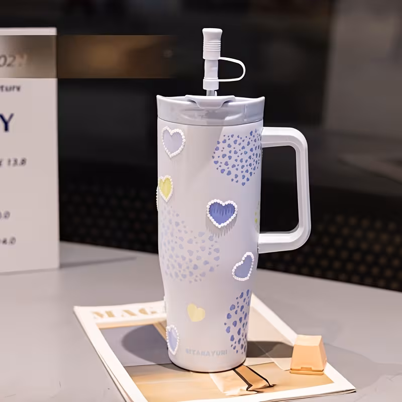 Cute Heart Pearl Stainless Steel Tumbler – 1200ml Reusable Travel Drinking Cup Cute Heart Pearl Stainless Steel Tumbler – 1200ml Reusable Travel Drinking Cup