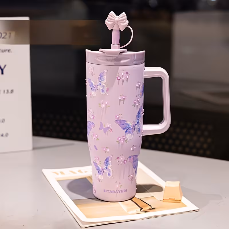 Lilac Butterfly Vacuum Tumbler 40oz – Premium Travel Cup for Hot & Cold Beverages