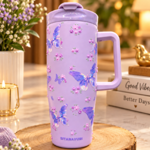 Lilac Butterfly Vacuum Tumbler 40oz – Premium Travel Cup for Hot & Cold Beverages