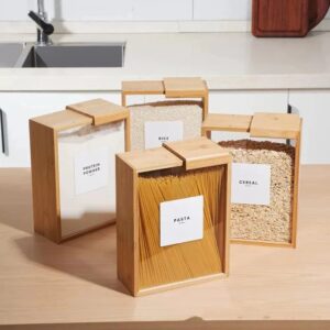 Bamboo Grain Storage Box – Airtight Square Container for Rice & Cereal