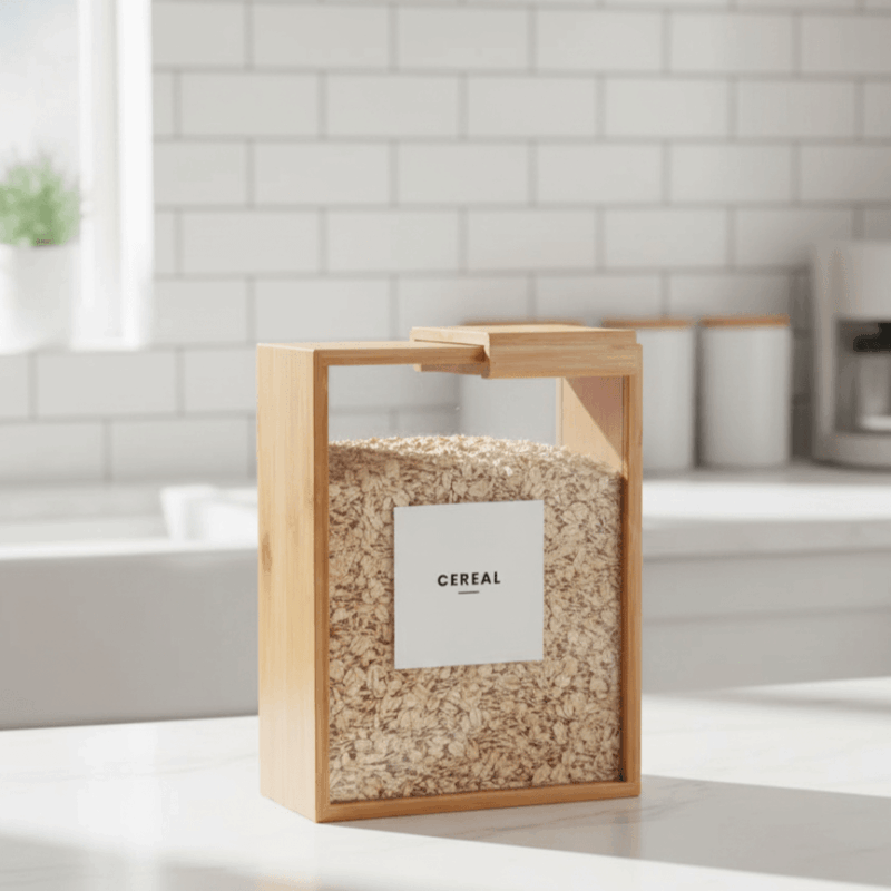 Bamboo Grain Storage Box – Airtight Square Container for Rice & Cereal