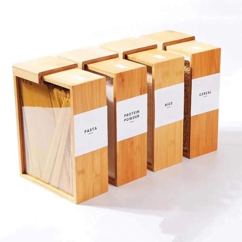 Bamboo Grain Storage Box – Airtight Square Container for Rice & Cereal