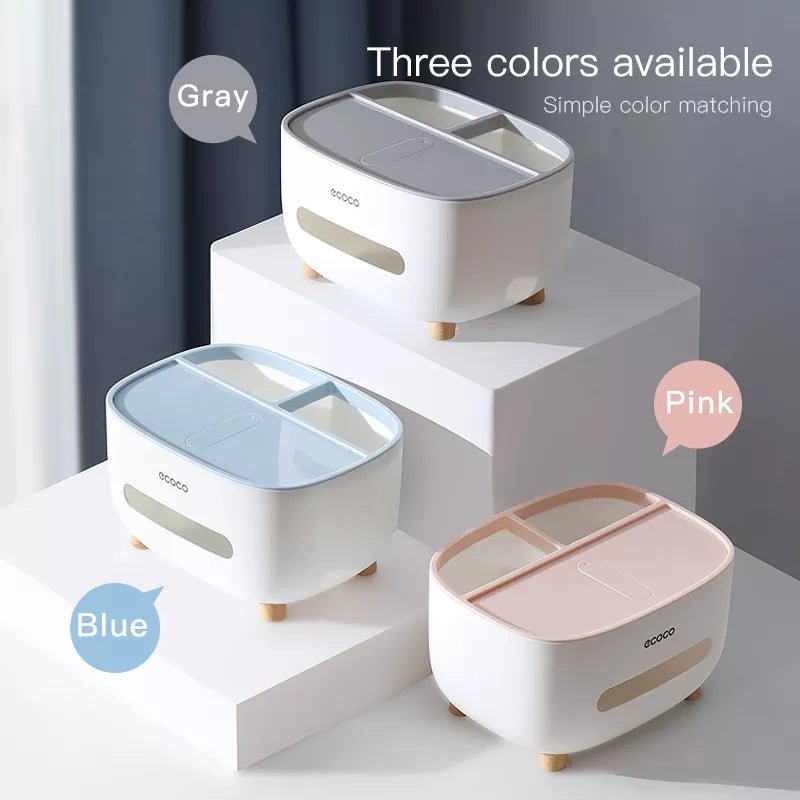 Multipurpose Desktop Tissue Box – 3-Compartment Organizer with Removable Lid