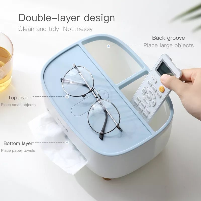 Multipurpose Desktop Tissue Box – 3-Compartment Organizer with Removable Lid