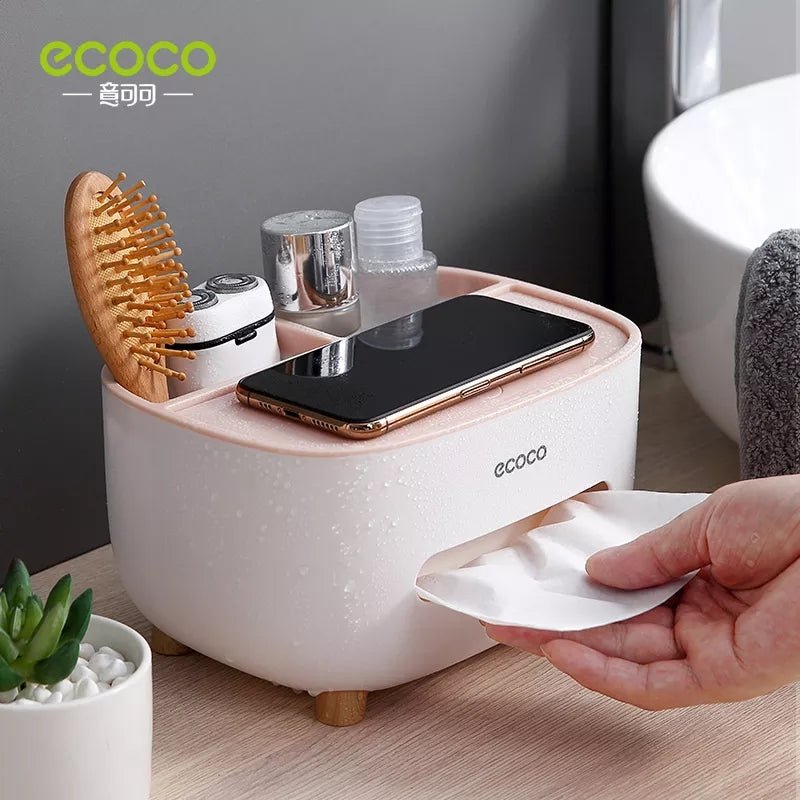 Multipurpose Desktop Tissue Box – 3-Compartment Organizer with Removable Lid